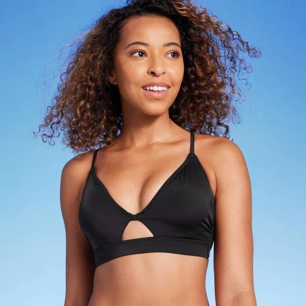 Shade & Shore Black Keyhole Front Longline Underwire Bikini Swim Top Small 34B